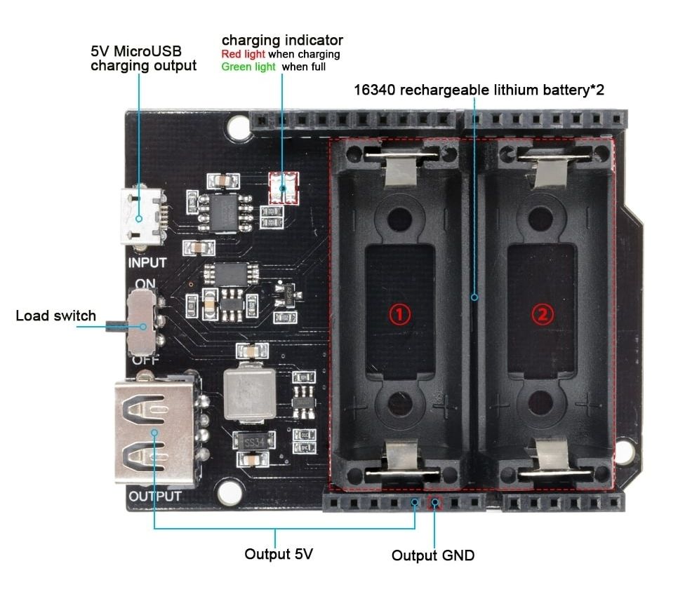 Arduino powerbank shield dual 16340 Li-ion cell pinout